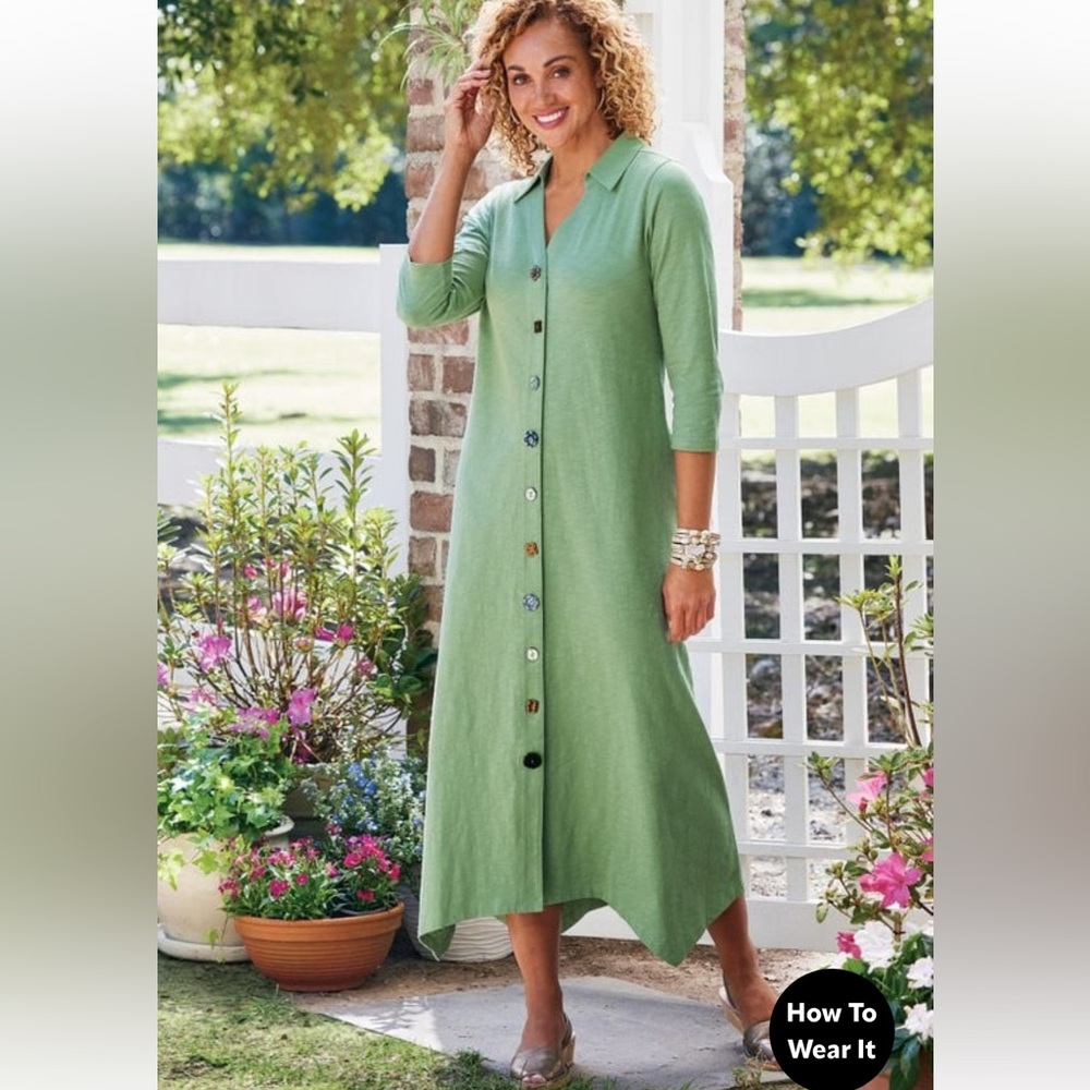 Soft Surroundings Danielle ¾ Sleeve Cotton Maxi Dress Size LP Teacher Office - Picture 3 of 16